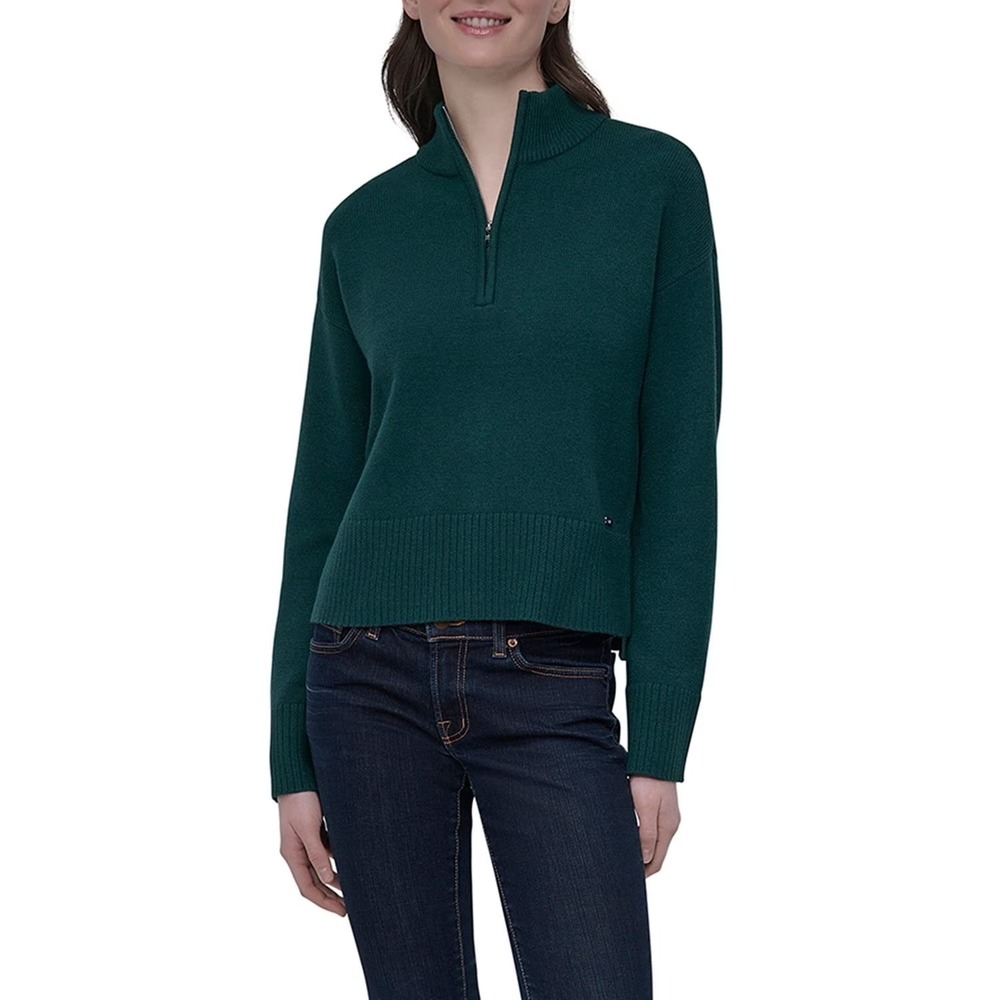 DKNY Womens XXL Half Zip Turtleneck Sweater Forest Green Rayon Blend‎ NWT